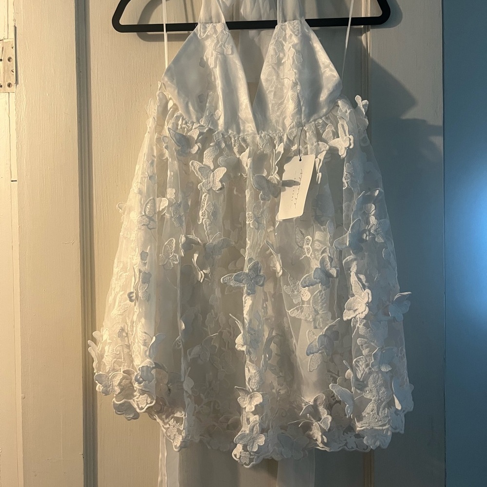 American Threads White Babydoll Halter Dress for Brides